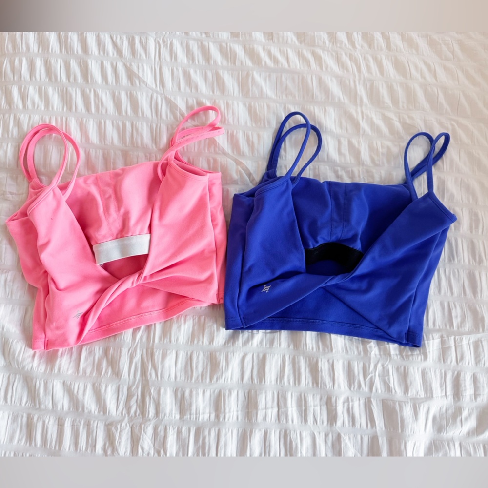 Bundle Halara Double Straps Crop Yoga Tank Bra Open Back Twist XS Blue Pink - Picture 3 of 5